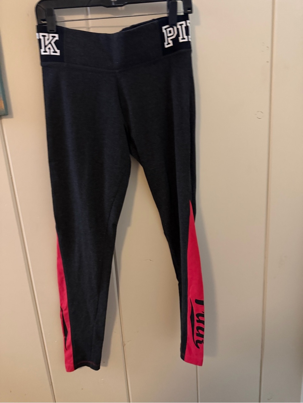 Victoria’s Secret PINK M 2016 Yoga Mix Leggings Pink Colorblock Logo Waist